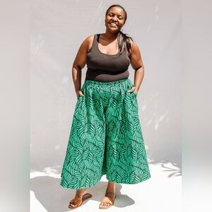Zuri KENYA "Spirulina" Green Leaf Print Wide-Leg Culottes
